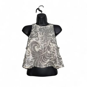 Show Me Your Mumu Hailey Crop Top Medium Silver Sequin Paisley Chiffon Tank